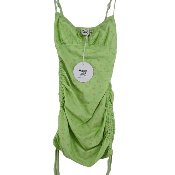 Women 8 Princess Polly ROSLYN Green Floral Mini Dress Ruched Sides Sleeveless - Picture 3 of 7